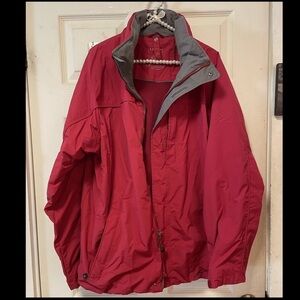 LL Bean Jacket Mens Red Shell Full Zip Hooded L  Wind And Water Resistant EUC